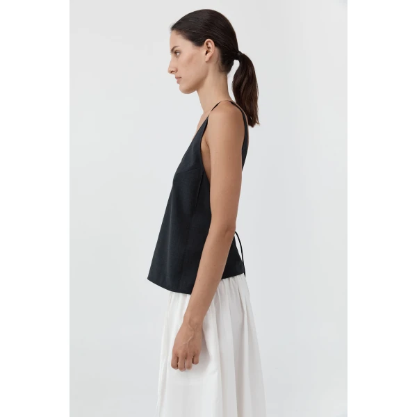 St. Agni Wool Rouleau Tie Top in Dark Graphite, view 6