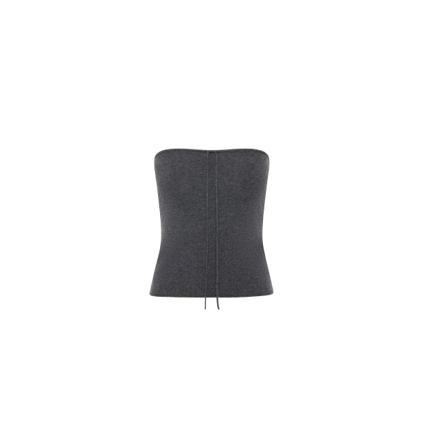 Wool Strapless Top in Iron Melange