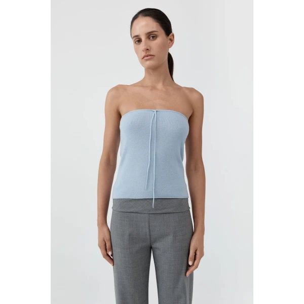 St. Agni Wool Strapless Top in Light Steel, view 2