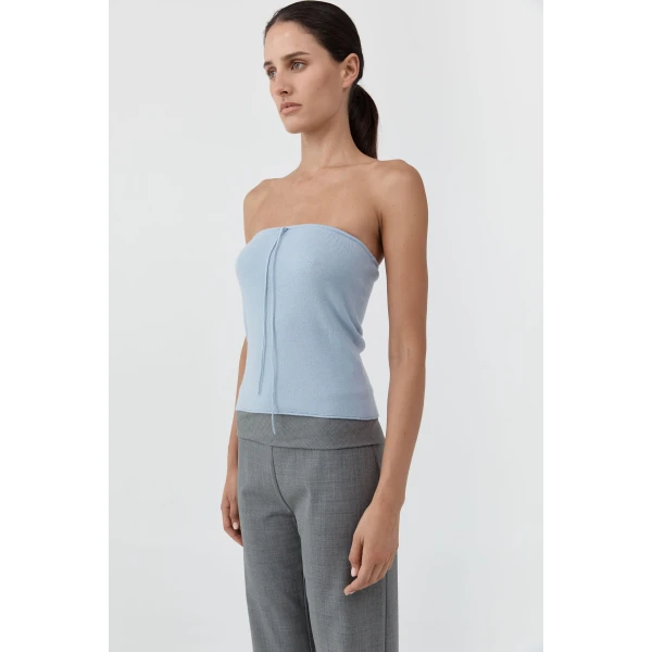 St. Agni Wool Strapless Top in Light Steel, view 5