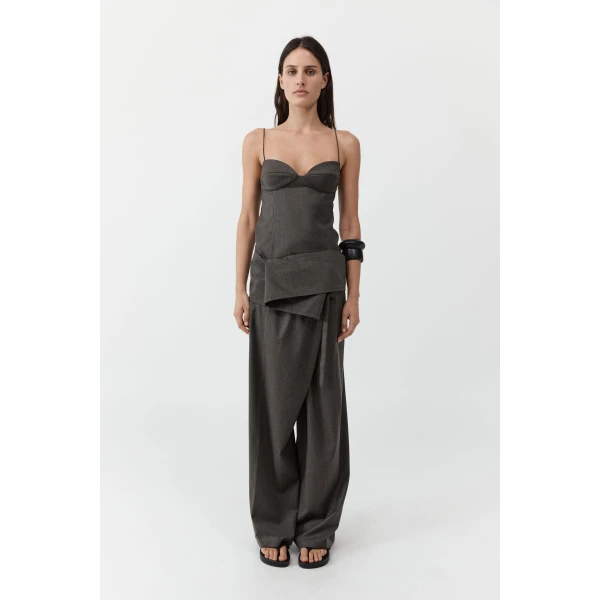 St. Agni Wool Tailored Fisherman Pants in Mulch, view 2