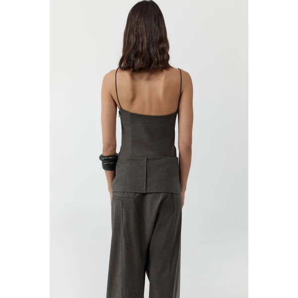 St. Agni Wool Tailored Fisherman Pants in Mulch, view 6