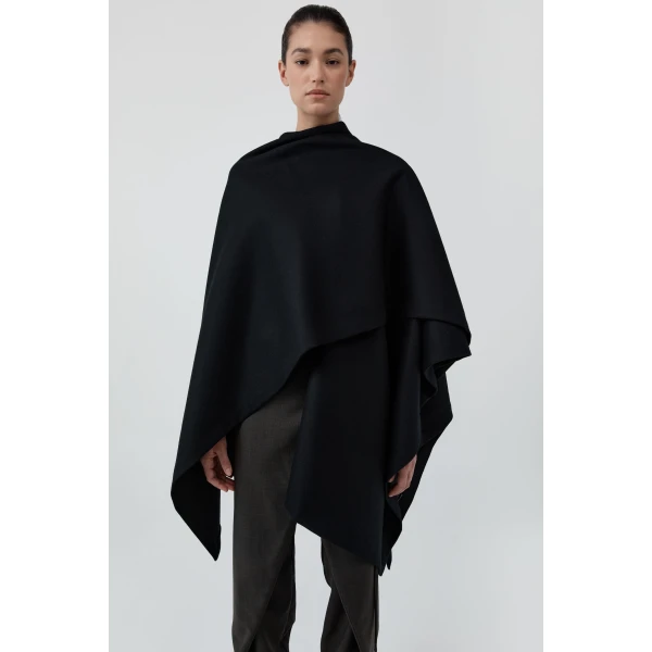 St. Agni Wool Twill Poncho in Black, view 2