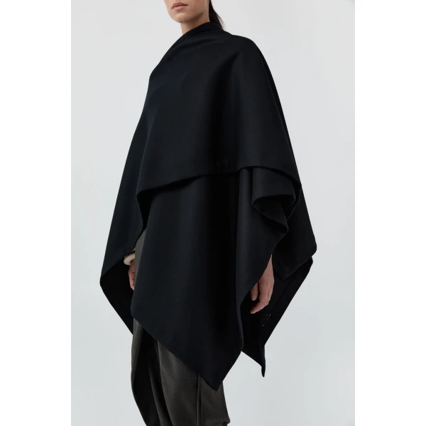St. Agni Wool Twill Poncho in Black, view 4
