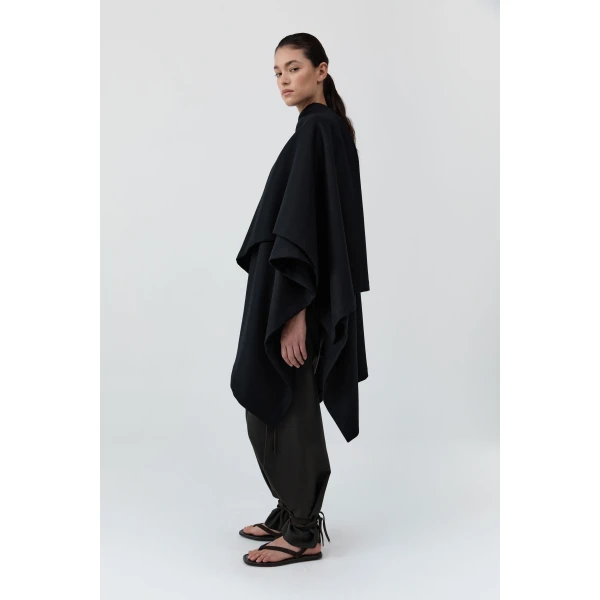 St. Agni Wool Twill Poncho in Black, view 5