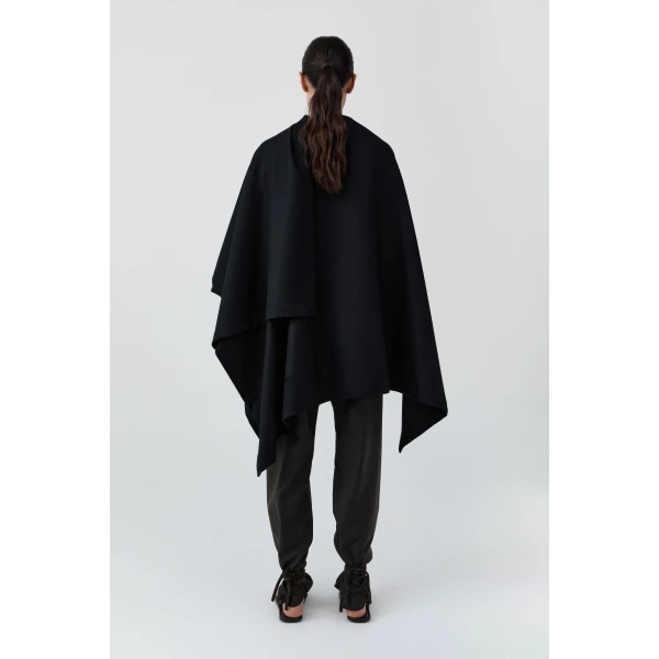 St. Agni Wool Twill Poncho in Black, view 6
