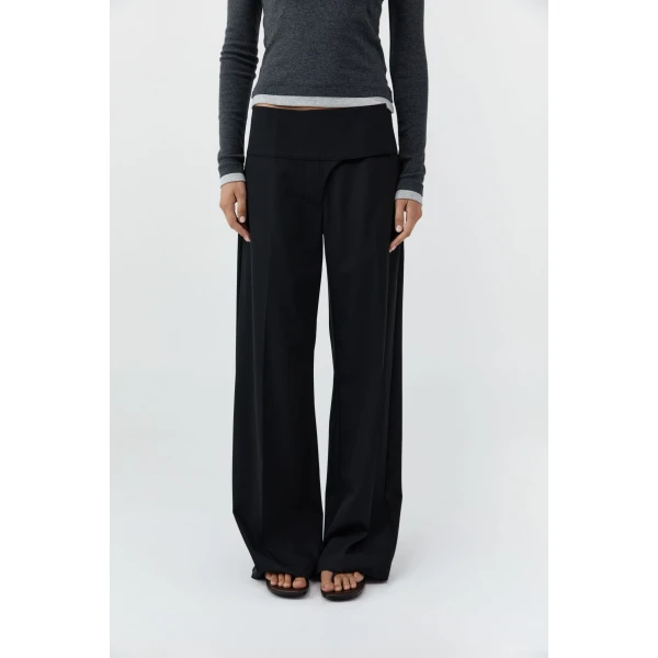 St. Agni Wool Wide Waistband Pants in Black, view 3
