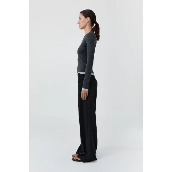 St. Agni Wool Wide Waistband Pants in Black, view 4