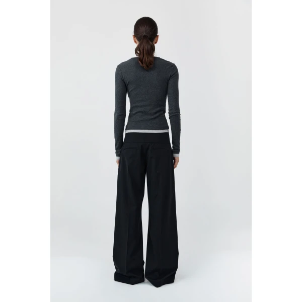 St. Agni Wool Wide Waistband Pants in Black, view 5
