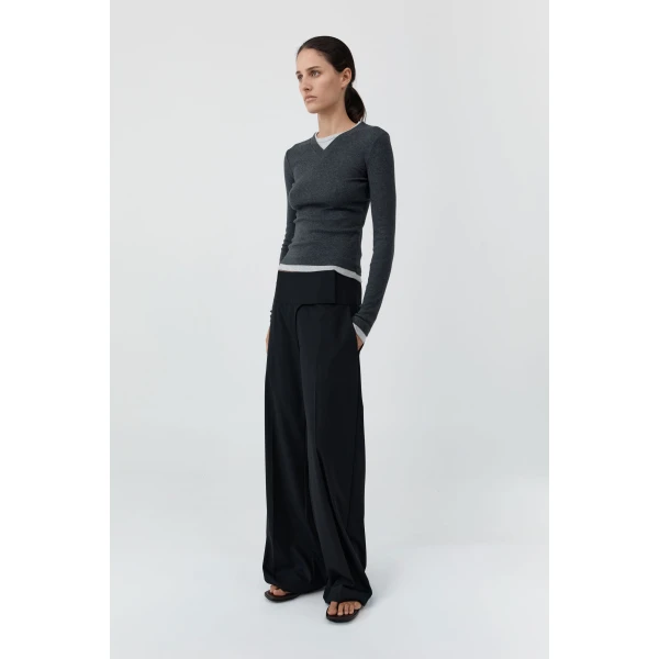 St. Agni Wool Wide Waistband Pants in Black, view 6