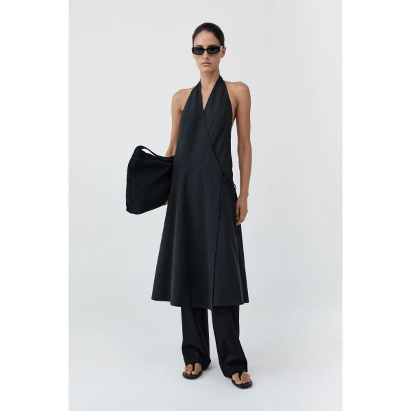 St. Agni Wool Wrap Dress in Dark Graphite, view 2