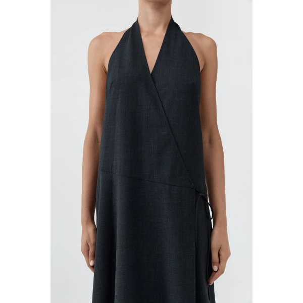 St. Agni Wool Wrap Dress in Dark Graphite, view 3