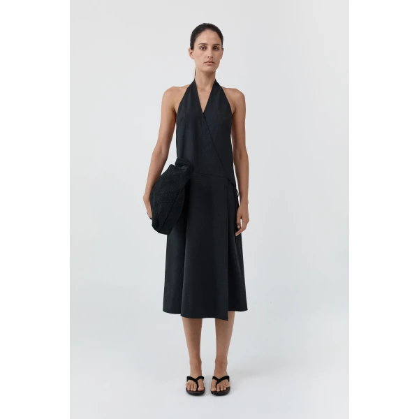 St. Agni Wool Wrap Dress in Dark Graphite, view 4
