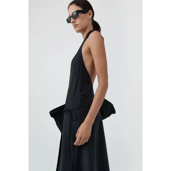 St. Agni Wool Wrap Dress in Dark Graphite, view 6