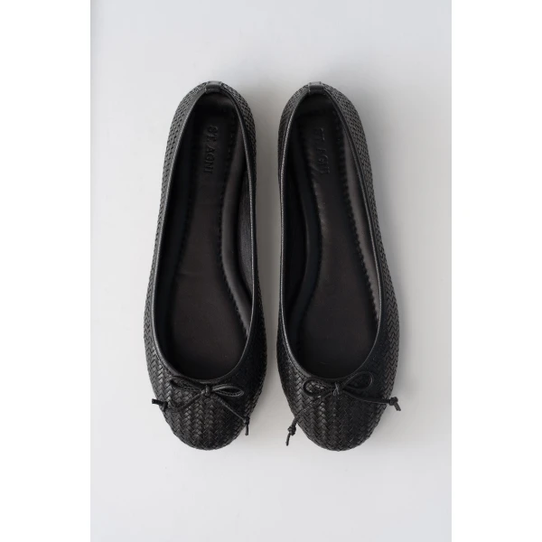 St. Agni Woven Bow Ballet Flat in Black Woven, view 3