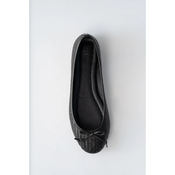 St. Agni Woven Bow Ballet Flat in Black Woven, view 5