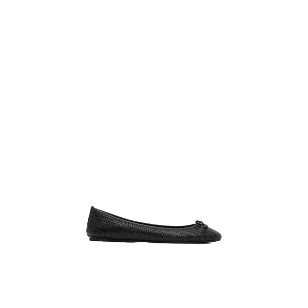 St. Agni Woven Bow Ballet Flat in Black Woven