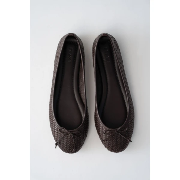 St. Agni Woven Bow Ballet Flat in Coffee Woven, view 3