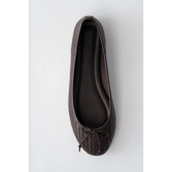 St. Agni Woven Bow Ballet Flat in Coffee Woven, view 5