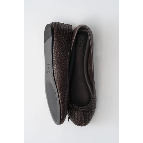 St. Agni Woven Bow Ballet Flat in Coffee Woven, view 6