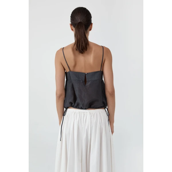 St. Agni Woven Check Drawstring Cami in Iron Glaze, view 5