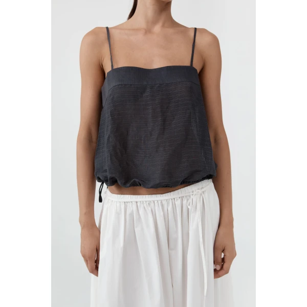 St. Agni Woven Check Drawstring Cami in Iron Glaze, view 6