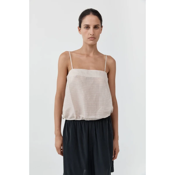 St. Agni Woven Check Drawstring Cami in Soft Ash, view 2