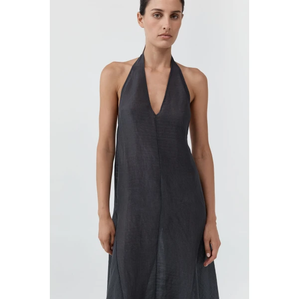 St. Agni Woven Check Halter Dress in Iron Glaze, view 3