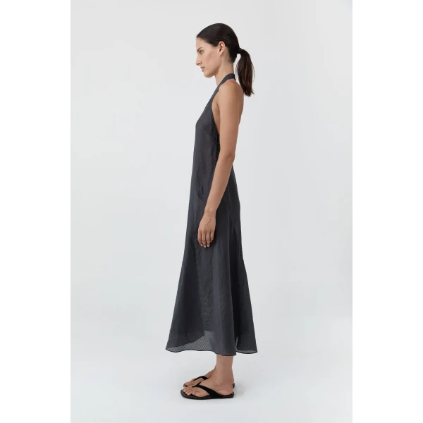 St. Agni Woven Check Halter Dress in Iron Glaze, view 4