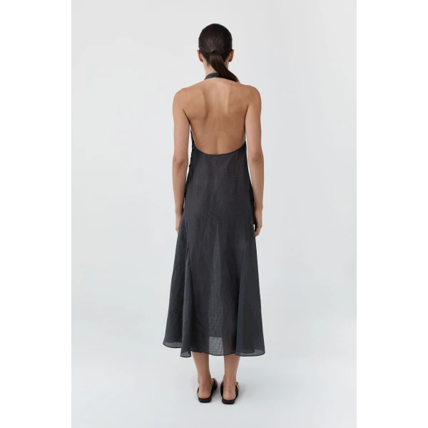 St. Agni Woven Check Halter Dress in Iron Glaze, view 5