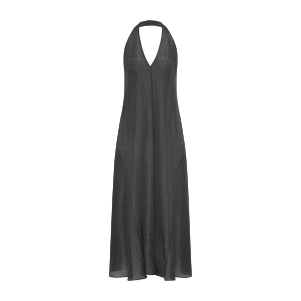 St. Agni Woven Check Halter Dress in Iron Glaze