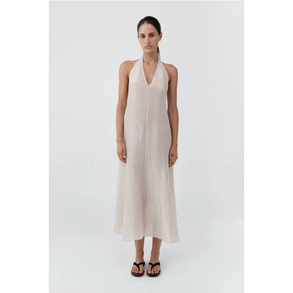 St. Agni Woven Check Halter Dress in Soft Ash, view 2