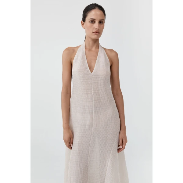 St. Agni Woven Check Halter Dress in Soft Ash, view 3