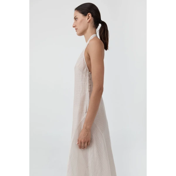 St. Agni Woven Check Halter Dress in Soft Ash, view 4