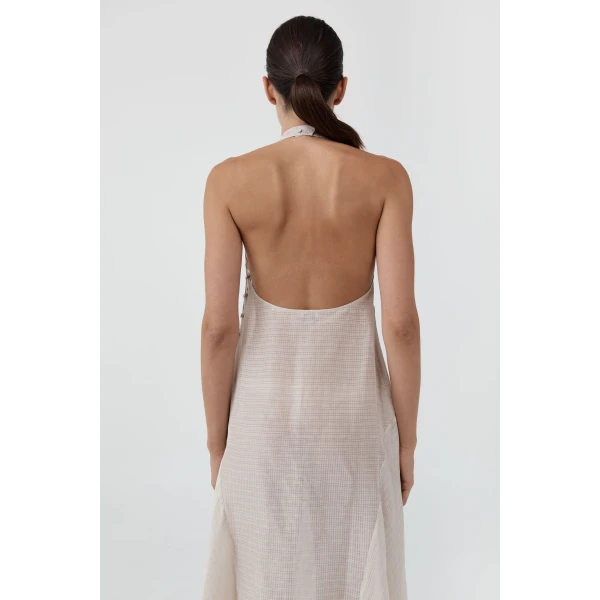 St. Agni Woven Check Halter Dress in Soft Ash, view 5