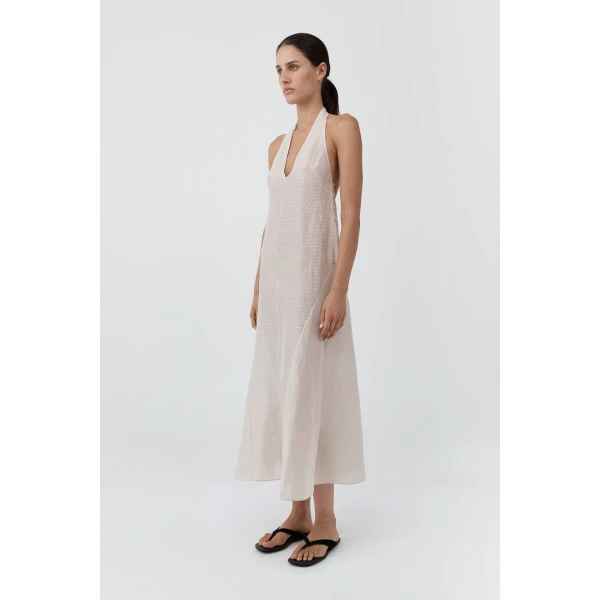 St. Agni Woven Check Halter Dress in Soft Ash, view 6