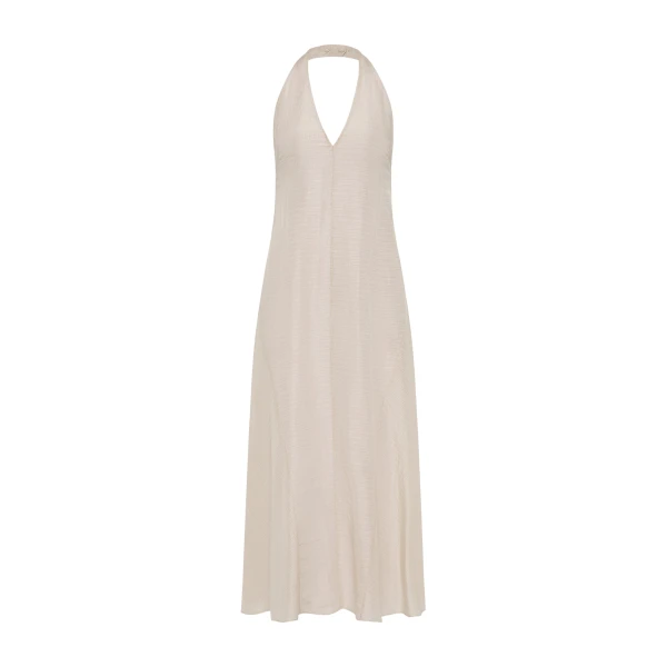 Woven Check Halter Dress in Soft Ash