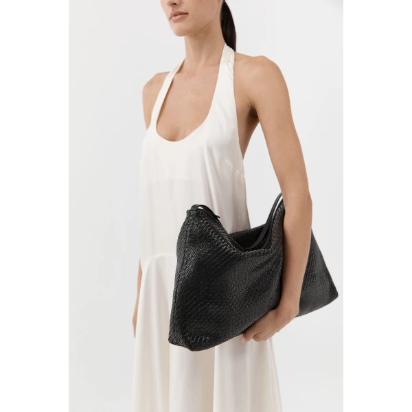 St. Agni Woven Hobo Bag in Black, view 3
