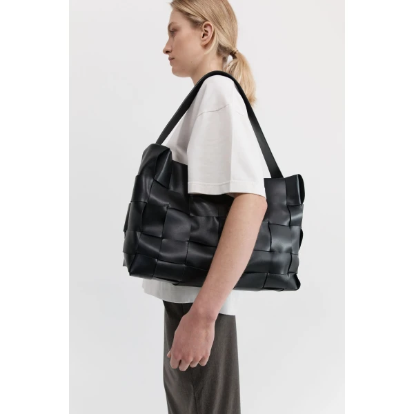 St. Agni Woven Large Tote in Black, view 3