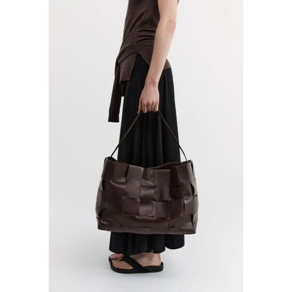 St. Agni Woven Large Tote in Chocolate, view 3