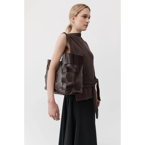 St. Agni Woven Large Tote in Chocolate, view 4