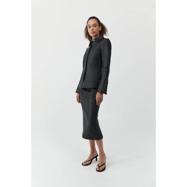 St. Agni Woven Leather Shirt in Black, view 4