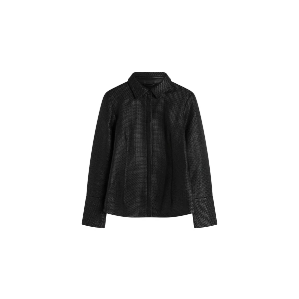 Woven Leather Shirt in Black