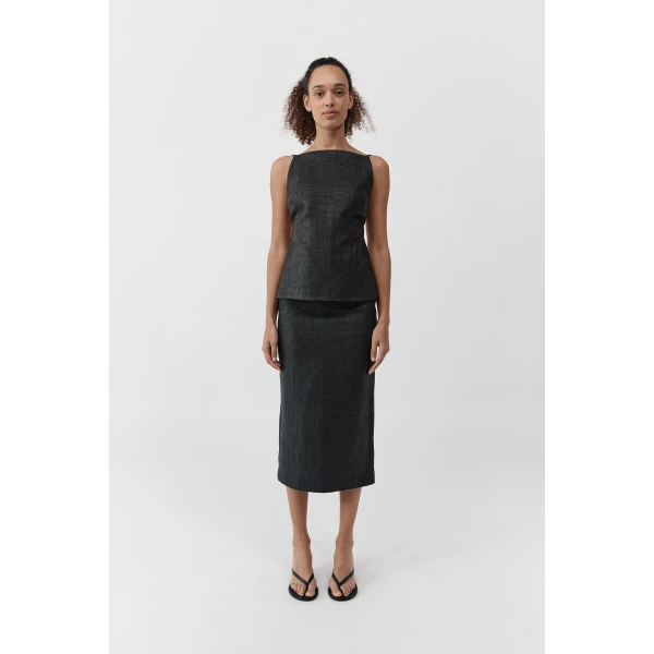 St. Agni Woven Leather Skirt in Black, view 2