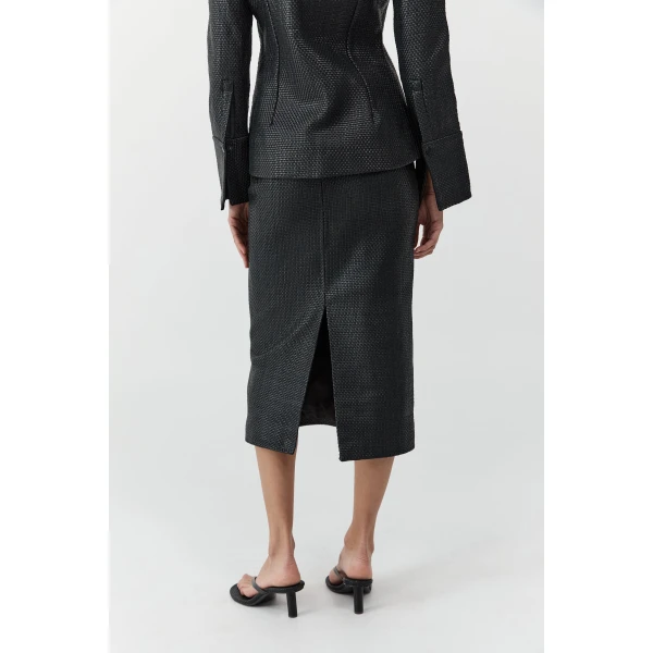 St. Agni Woven Leather Skirt in Black, view 6