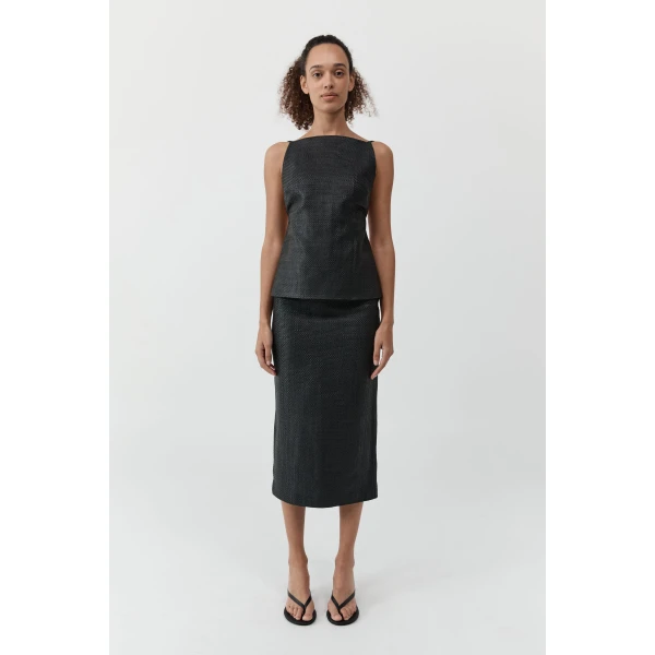 St. Agni Woven Leather Square Neck Top in Black, view 2