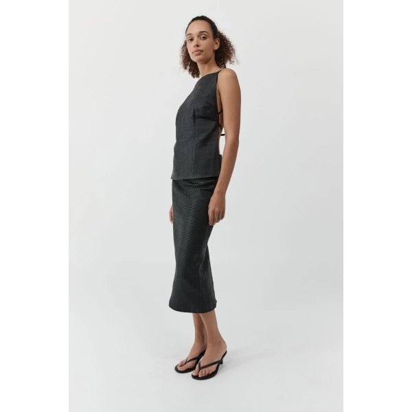 St. Agni Woven Leather Square Neck Top in Black, view 4