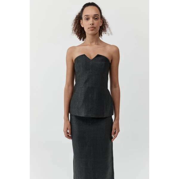 St. Agni Woven Leather Strapless Bodice in Black, view 2