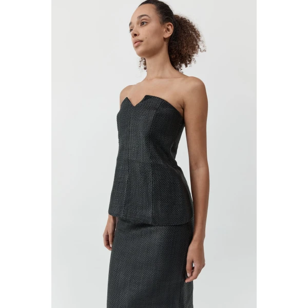 St. Agni Woven Leather Strapless Bodice in Black, view 4