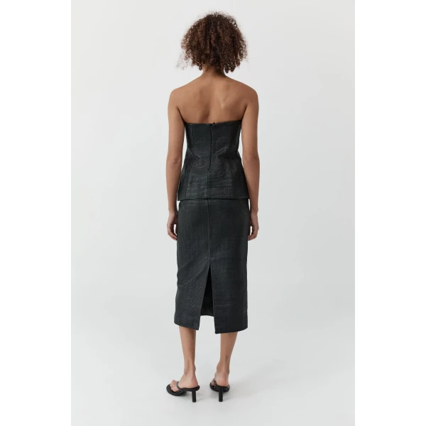 St. Agni Woven Leather Strapless Bodice in Black, view 6